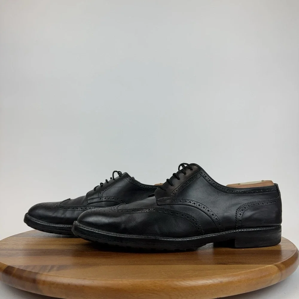 Mens Salvatore Ferragamo Black Leather Vintage Wingtip Eyelet Oxfords Size 9.5 D